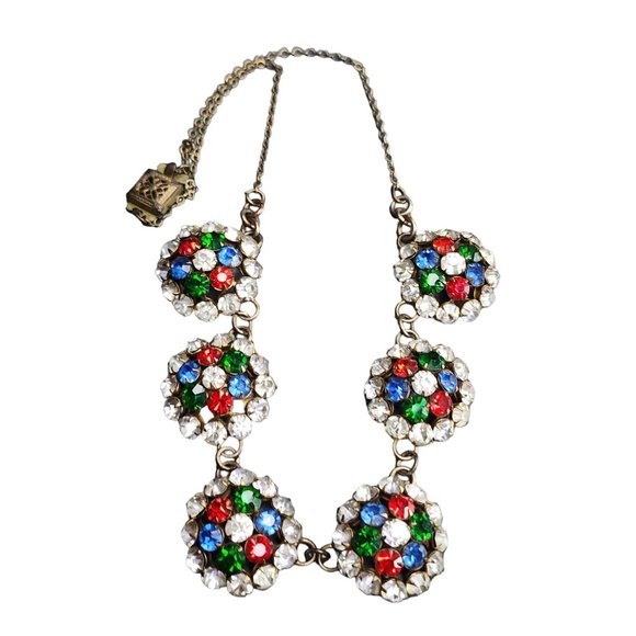 Vintage Possibly Czech Blingy Rhinestone & Brass Parure (A3809) - Picture 6 of 12